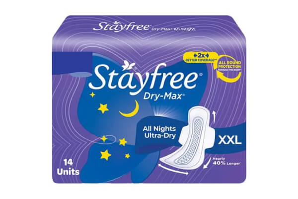 STAYFREE Dry-Max All Night XXL - Sanitary Pads For Women, 14 Pc