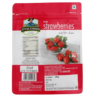 JEWEL FARMER Dried Strawberry Enriched with Vitamin C & Fiber, Nutritious & Exotic Dry Fruit Package 250 g